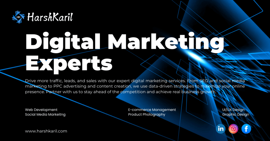 Digital Marketing Agency Services - Web Development, Social Media Marketing, E-commerce Management, Product Photography, UI/UX Design, and Graphic Design.